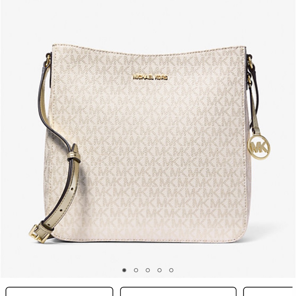 Michael Kors Cream Crossbody Bag with Structured Shape and Gold Accents